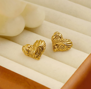 Minimal Heart Design Gold Studs