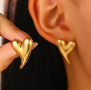 minimal heart gold stud earrings