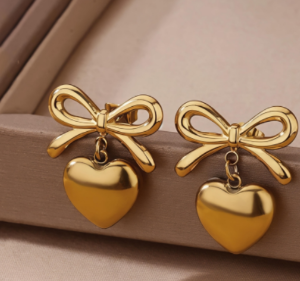charming bow heart gold drops