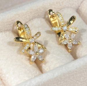 petal bloom diamond gold earrings