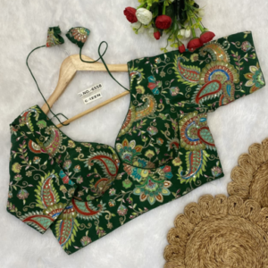 dark green paisley print designer blouse