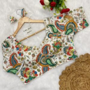white paisley print designer blouse